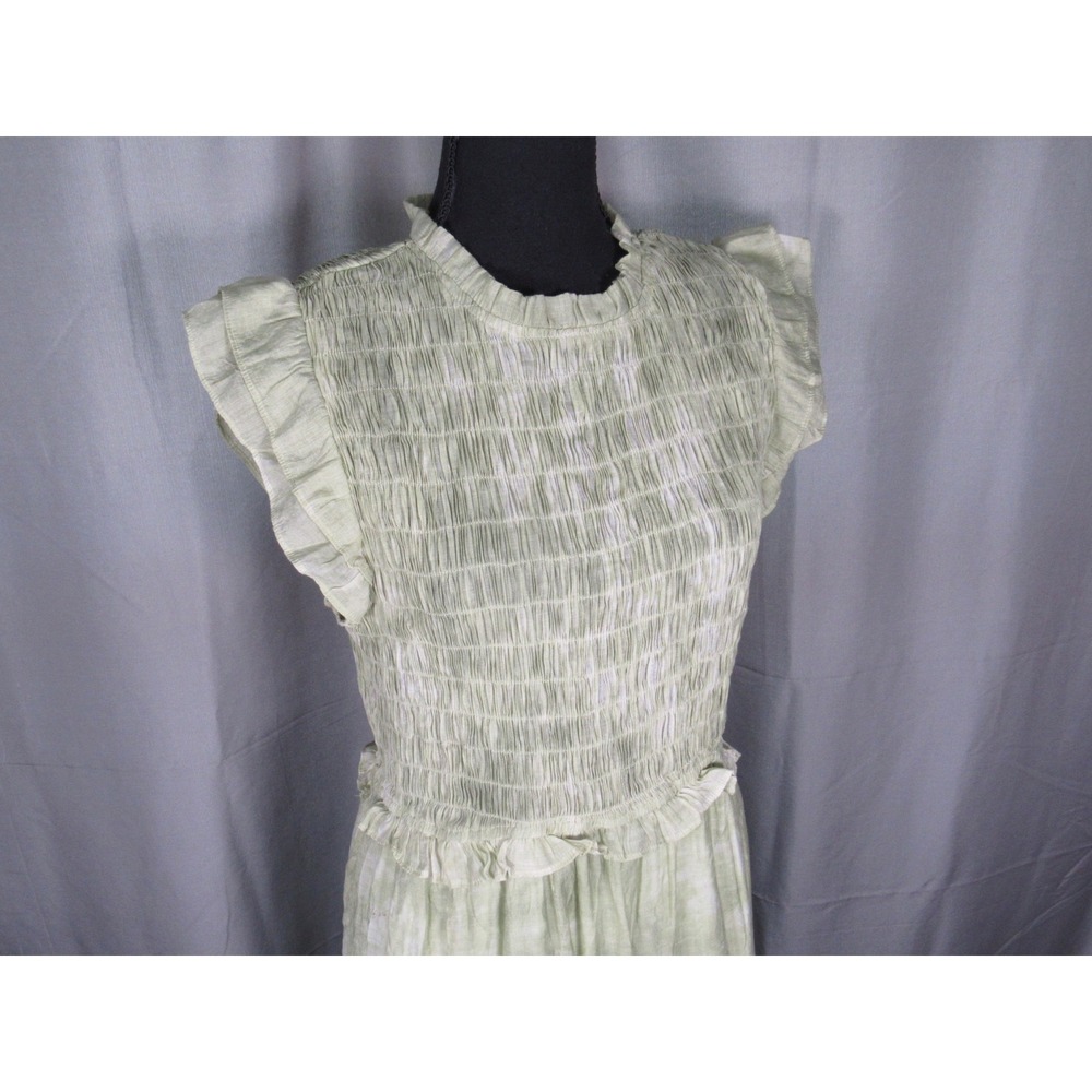 Moon River Sage Green Tie Dye Smocked Tiered Midi Dress Large Flutter Sleeve - Picture 5 of 8